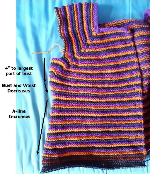 underbust decreases with 3x3 sweater